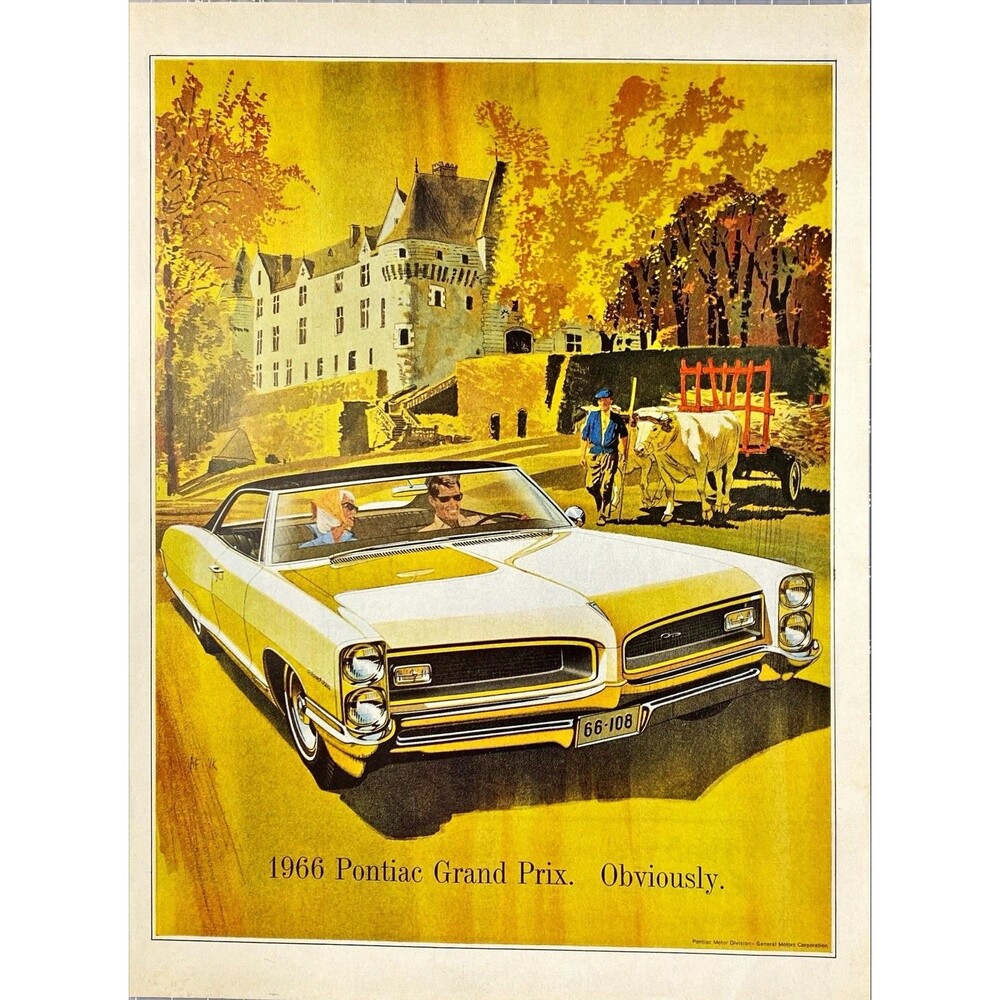 Pontiac Grand Prix "Obviously" Illustration Vintage Print Ad 1966 Art